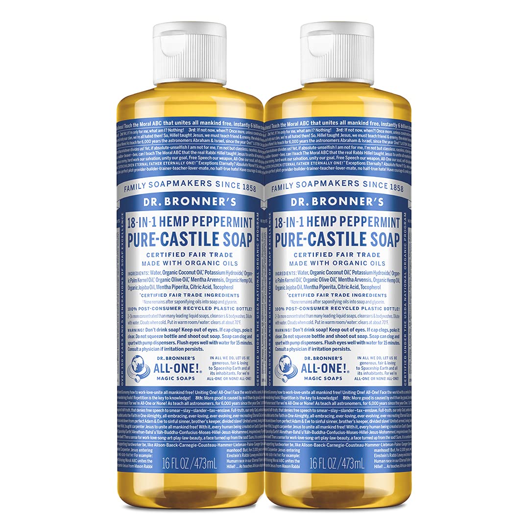 Dr. Bronner's Pure-Castile Liquid Soap Shower and Travel Pack - Peppermint 16oz. (2 Pack)
